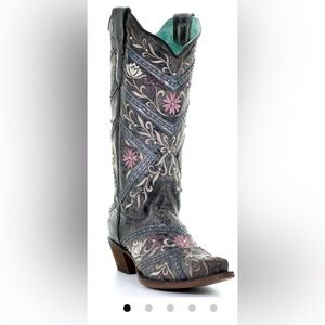 CORRAL WOMEN'S FLORAL EMBROIDERY & RHINESTONES WESTERN BOOTS - SNIP TOE